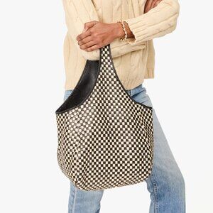 NWT Clare V Bando Tote/Shoulder Bag in Black & Cream Woven Checker